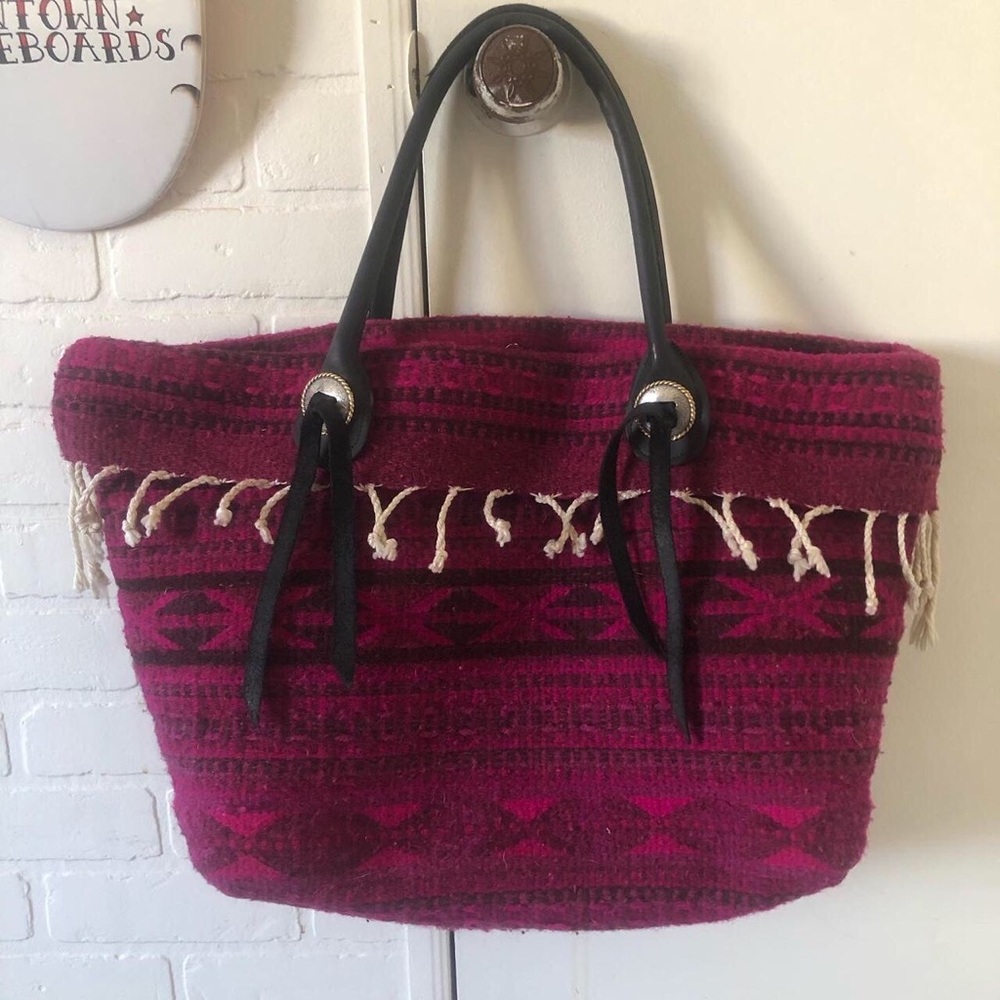 Vintage Tapestry Western Duffle Bag Conchos Large